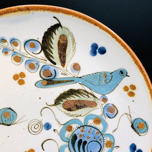 Vintage Ken Edwards Tonala Pottery Plate, Blue Bird Butterfly Florals Folk Art - Picture 3 of 10